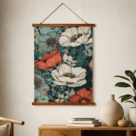 Vintage Poppy Floral Botanical Wall Art 吊り下げ型タペストリー