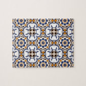 Vintage Portuguese Azulejo Blue Yellow Pattern ジグソーパズル (横)