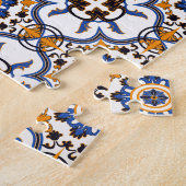 Vintage Portuguese Azulejo Blue Yellow Pattern ジグソーパズル (側面)