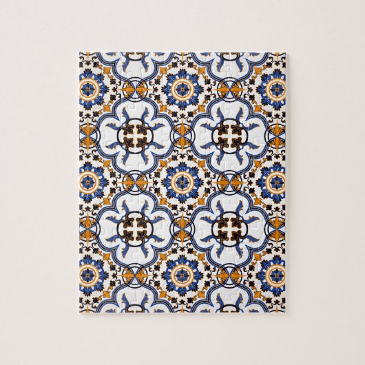 Vintage Portuguese Azulejo Blue Yellow Pattern ジグソーパズル (縦)