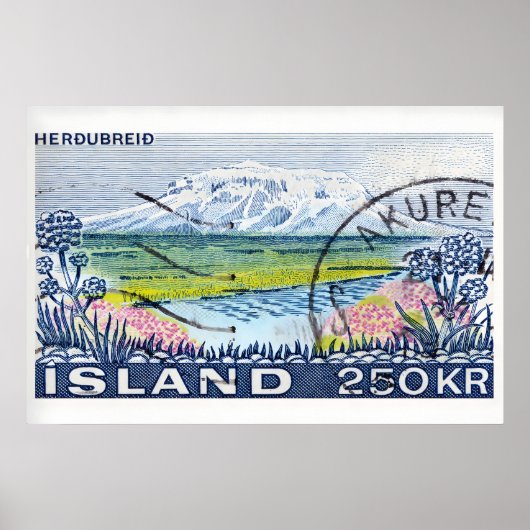 Vintage Postage Stamp Print, Mountain River ポスター (正面)