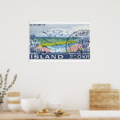 Vintage Postage Stamp Print, Mountain River ポスター (キッチン)