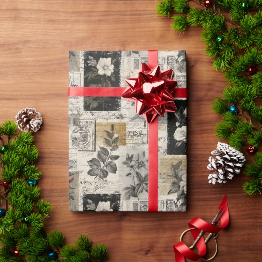 Vintage Postal Stamps Marks ラッピングペーパー (クリスマスギフト)