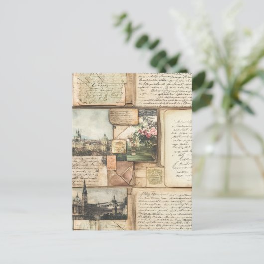 Vintage Postcard Collage with European Letters ポストカード (スタンド正面)