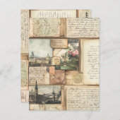 Vintage Postcard Collage with European Letters ポストカード (正面/裏面)