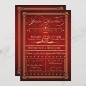 Vintage Posterスタイル結婚Red's, Directions, RSVP 招待状 (正面/裏面)