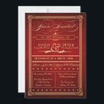 Vintage Posterスタイル結婚Red's, Directions, RSVP 招待状<br><div class="desc">この素晴らしい深いは、結婚式招待状のための特別なセクションを含むベルベットの赤い金ゴールドは、背面にRSVP、クリーミーなヴィンテージ文字と感じは、古いハリウッドファッションドと、複雑なスクリプト要素、装飾的なバナー、星とアンパサンドを含む古い文字のデザインを持ってい渦巻形のる。招待ファンシーはインスパイアヴィンテージデザインとポスタースタイリッシュの両方で。文字読: "招待されましたの種類[カスタマイズ可能な名前] & [カスタマイズ可能な名前] [カスタマイズ可能な日付] [カスタマイズ可能な時刻]。忘れられないお祝いに参加しよう」さらに招待をカスタマイズ結婚し、それぞれのボックスに自分の式と披露宴情報と住所を点々のある縁ど。 

この招待は、歴史的、ヴィンテージ、またはお洒落結婚式招待状を探している人に最適ユニークである。</div>