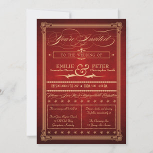 Vintage Posterスタイル結婚Red's, Directions, RSVP 招待状
