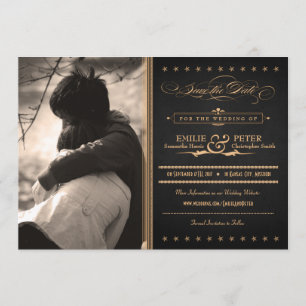 Vintage Poster木炭と金ゴールド写真Save the Date セーブザデート