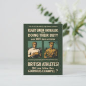 Vintage Poster：ラグビー選手が義務を求める ポストカード (スタンド正面)