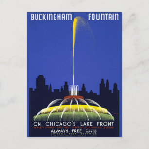 Vintage Poster, Chicago's Buckingham Fountain, DIY ポストカード