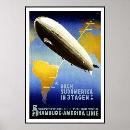 Vintage Poster Print Hamburg Amercia AirShip ポスター (正面)