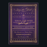Vintage Poster Purple & 金ゴールドSave the Date セーブザデート<br><div class="desc">クリーミーな金ゴールド文字と日付の発表を保存するこの美しい深いのナス紫5"x7"結婚式は、ヴィンテージを持ちファッションド、古い古い文字のデザインと手の込んだスクリプト要素、装飾的なバナー、星とアンパサンド渦巻形のを含む。招待ファンシーはインスパイアヴィンテージデザインとポスタースタイリッシュの両方で。文字読: 「招待されましたのウェディング受付へ[カスタマイズ可能な名前] & [カスタマイズ可能な名前] [カスタマイズ可能な日付] [カスタマイズ可能な時間]。忘れられないお祝いに参加しよう」ボックス内の披露宴情報とアドレスを使用して招待をさらにパーソナライズし縁どま点々のあるす。この結婚スイートは、履歴、お洒落ヴィンテージ、または披露宴専用の結婚式招待状を探している人に最適ユニークである。</div>