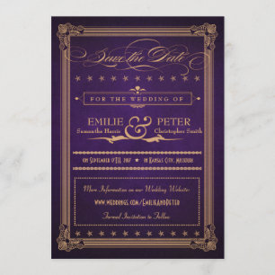 Vintage Poster Purple & 金ゴールドSave the Date セーブザデート