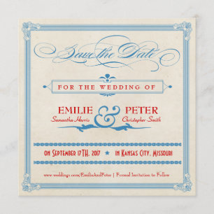 Vintage Poster Red, White & Blue日付を保存 セーブザデート