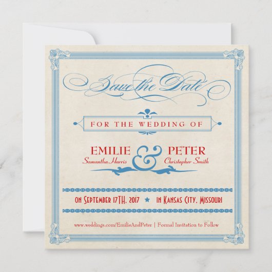 Vintage Poster Red, White & Blue日付を保存 セーブザデート (正面)