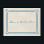 Vintage Poster Red, White & Blue RSVPポストカード インビテーションポストカード<br><div class="desc">クリームの背景を持つ赤結婚、白と青の応答はがき淡い色のは、手の込んだスクリプト要素、装飾的なバナー、星とアンパサンドを含む古い時間文字のデザインとファッションド、古いヴィンテージを持つ。招待ファンシーはインスパイアヴィンテージデザインとポスタースタイリッシュの両方で。文字読：正面に「Repondez S'il Vous Plait」、背面には個人文字が後を追「The Favy of a Reply is Requested by」。この招待スイートは、履歴、ヴィンテージ、またはお洒落披露宴のみの結婚式招待状を探している人に最適でユニークす。</div>