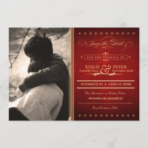 Vintage Poster Rich Red Photo Save the Date セーブザデート