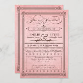 Vintage Poster Romantic Pink & Brown結婚's, RSVP 招待状 (正面/裏面)