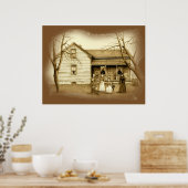 Vintage Poster: Sepia Drawing Farm House Family ポスター (キッチン)