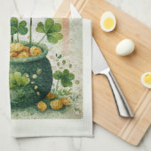 Vintage Pot of Gold and Rainbow キッチンタオル (四つ折り)