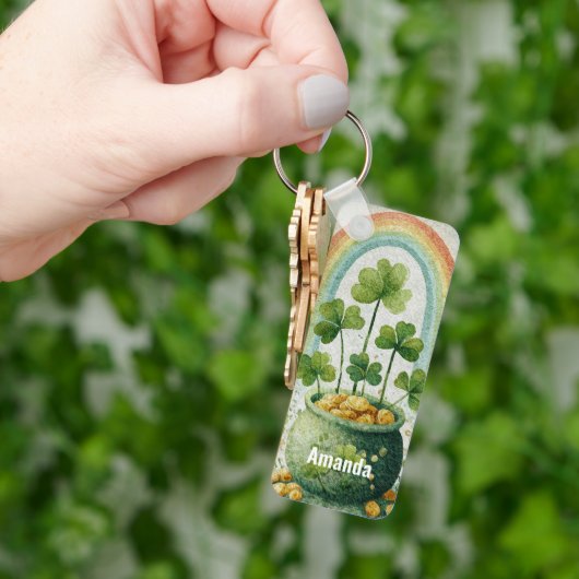 Vintage Pot of Gold and Rainbow キーホルダー (手)