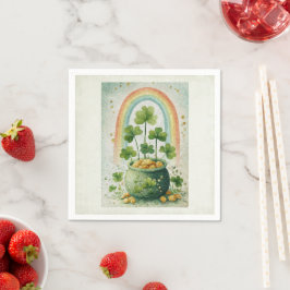 Vintage Pot of Gold and Rainbow スタンダードカクテルナプキン