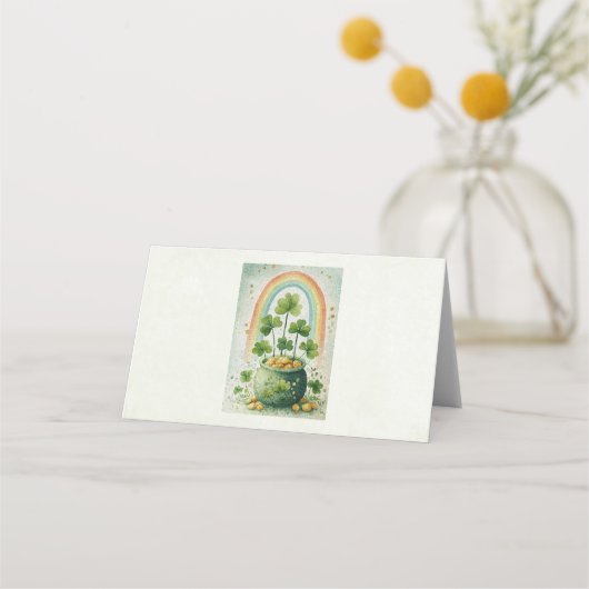  Vintage Pot of Gold and Rainbow プレイスカード (正面)