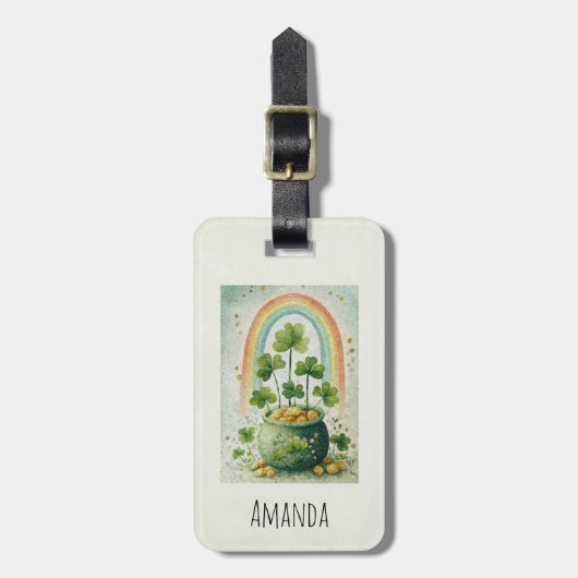 Vintage Pot of Gold and Rainbow ラゲッジタグ (正面縦)