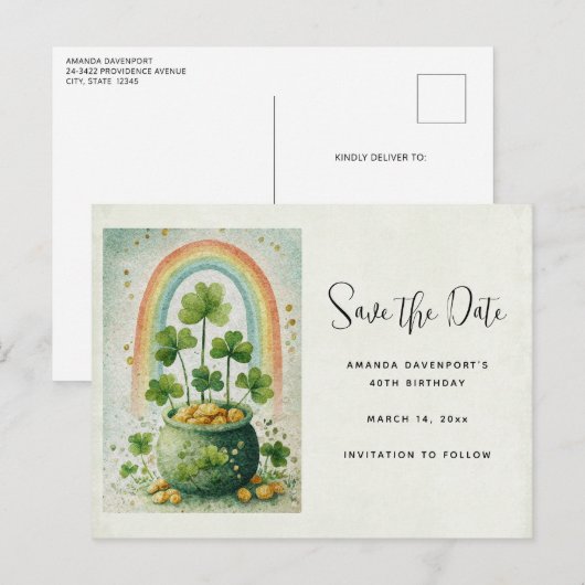 Vintage Pot of Gold and Rainbow 案内ポストカード (正面/裏面)