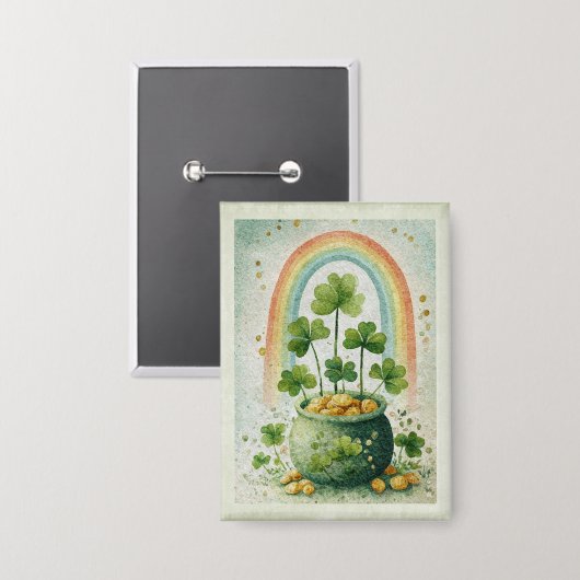  Vintage Pot of Gold and Rainbow 缶バッジ (正面/裏面)
