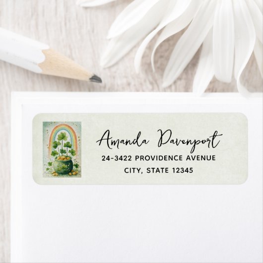 Vintage Pot of Gold and Rainbow Address ラベル (インサイチュ)