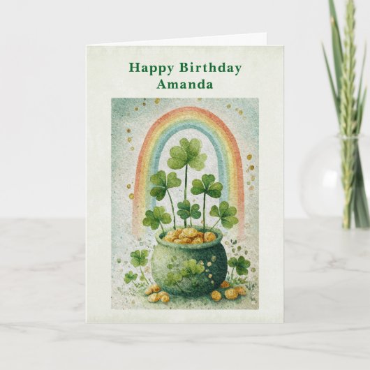 Vintage Pot of Gold and Rainbow Birthday カード (正面)