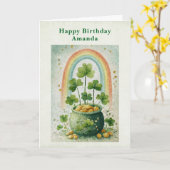 Vintage Pot of Gold and Rainbow Birthday カード (黄色い花)