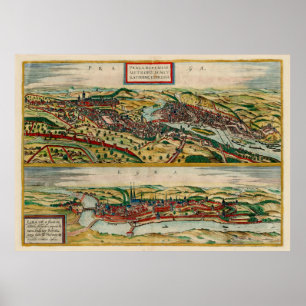 Vintage Prague & Cheb Czech Republic Map (1588) ポスター