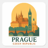 Vintage Prague Czech Republic Travel Sticker スクエアシール (正面)