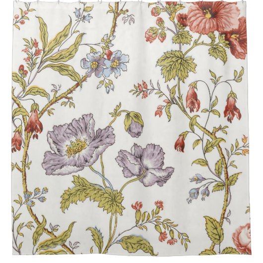 Vintage pretty flower vine floral pattern シャワーカーテン (正面)