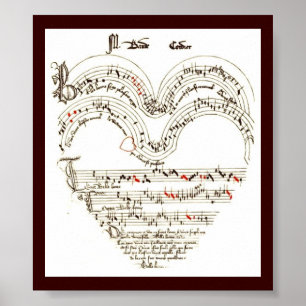 Vintage Print , Medievil music in heart shape ポスター
