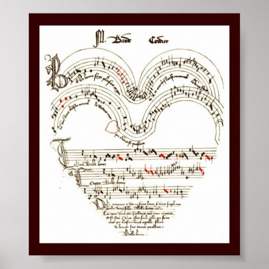 Vintage Print , Medievil music in heart shape ポスター (正面)