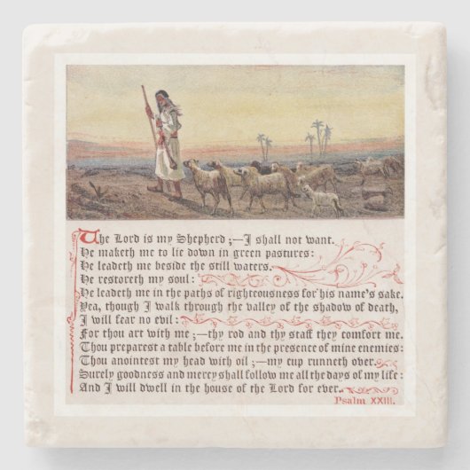 Vintage Psalm 23 Biblical Scripture  ストーンコースター (正面)