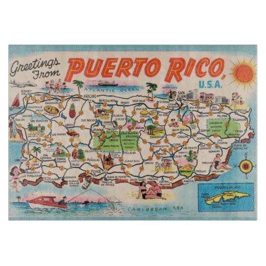 Vintage Puerto Rico Map カッティングボード (正面)