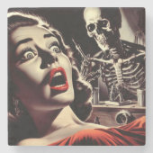 Vintage Pulp Horror Woman ストーンコースター (正面)