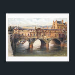 Vintage Pulteney Bridge, Bath, England ポストカード<br><div class="desc">This postcard is a reproduction of a vintage travel postcard showing the Pulteney Bridge,  Bath,  England.</div>
