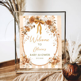 Vintage Pumpkin Floral Bow Baby Shower Welcome ポスター
