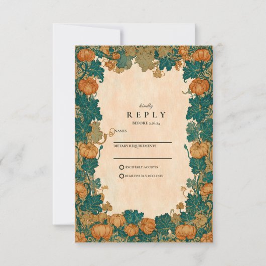 Vintage Pumpkin Harvest Wedding 出欠カード (正面)