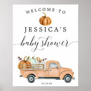 Vintage Pumpkin Truck Baby Shower Welcome Sign ポスター