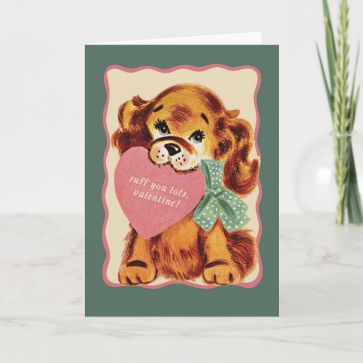 Vintage Puppy Valentine Card – Ruff You Lots カード (正面)