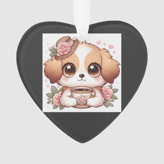 Vintage Puppy with Tea オーナメント (正面)