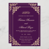 Vintage Purple Gold Romantic Script Muslim Wedding 招待状 (正面/裏面)