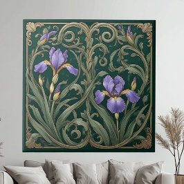 Vintage Purple Iris Decorative Art Green Botanical タイル
